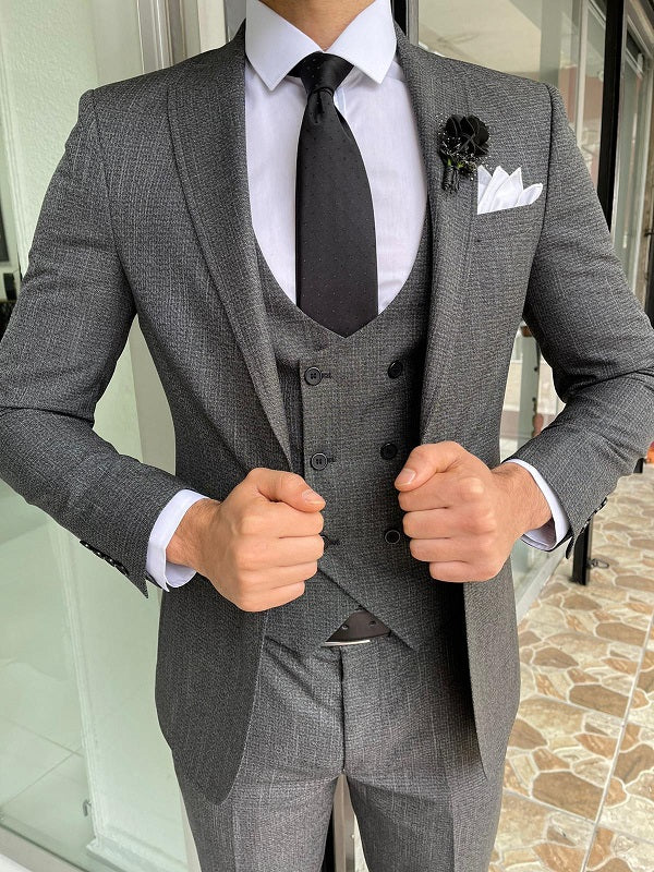 Abruzzo Gray Slim Fit Peak Lapel Wool Suit-baagr.myshopify.com-suit-BOJONI