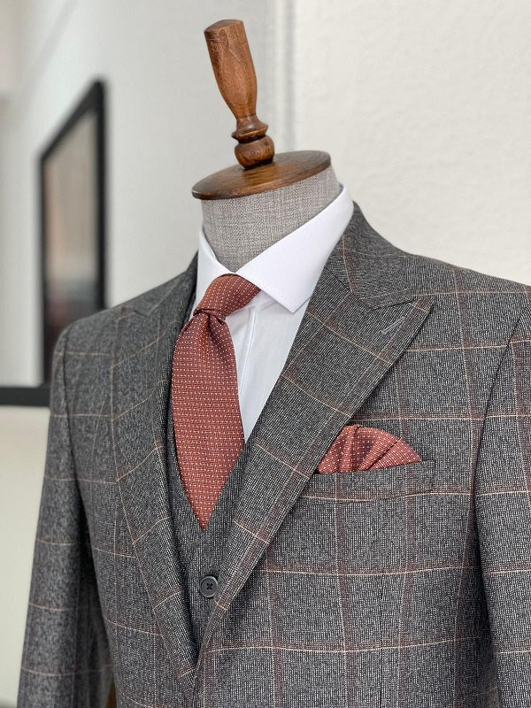 Severi Dark Gray Slim Fit Peak Lapel Plaid Wool Suit-baagr.myshopify.com-suit-BOJONI