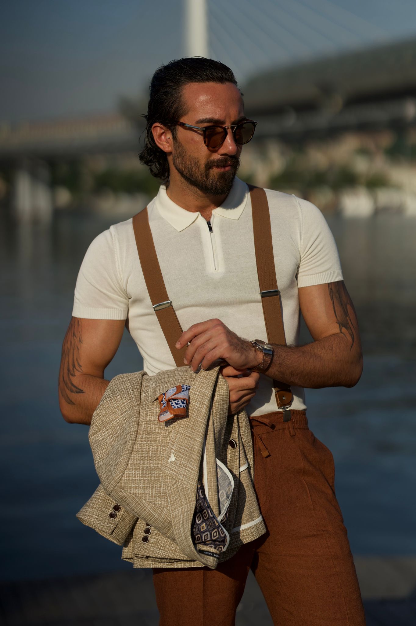 Bojoni Uluwatu Slim Fit Polo Collared Zipper White Tees