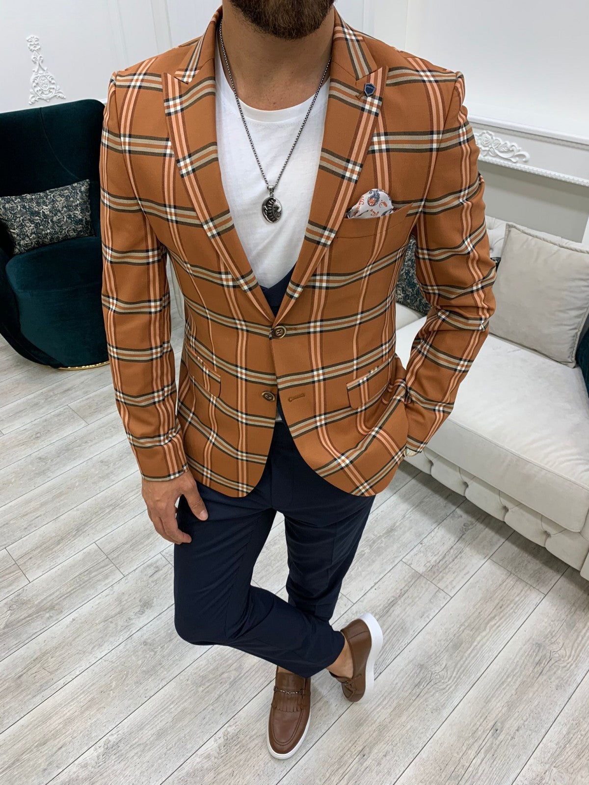 Areni Orange Plaid Slim Fit Suit-baagr.myshopify.com-1-BOJONI