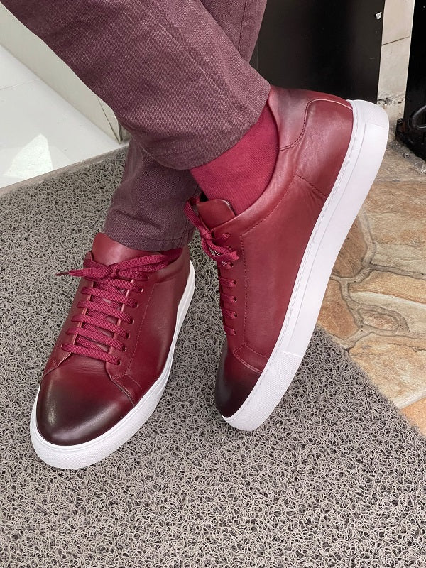 Argeli Burgundy Lace-Up Mid-Top Sneakers-baagr.myshopify.com-shoes2-BOJONI