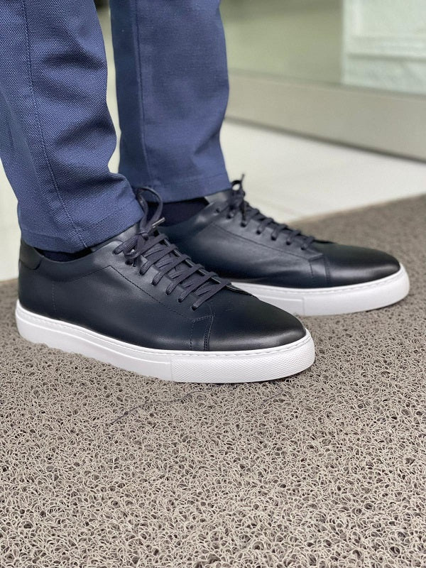 Argeli Navy Blue Lace-Up Mid-Top Sneakers-baagr.myshopify.com-shoes2-BOJONI
