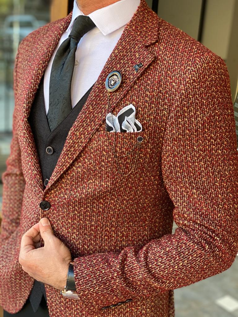 Abruzzo Brown Slim Fit Patterned Wool Suit-baagr.myshopify.com-suit-BOJONI