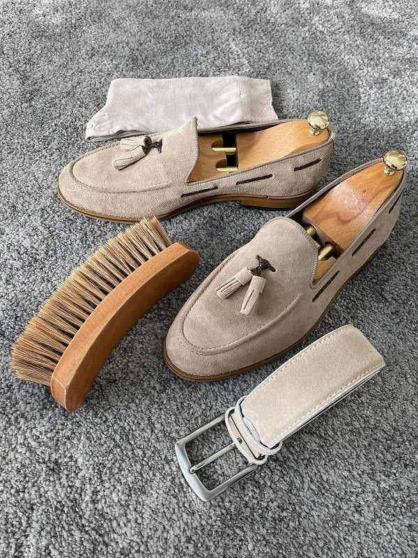 Bojo Beige Suede Tassel Loafers-baagr.myshopify.com-shoes2-BOJONI