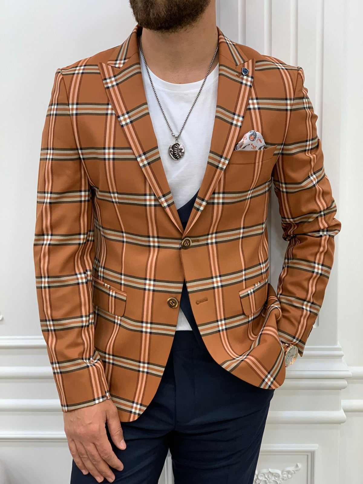 Areni Orange Plaid Slim Fit Suit-baagr.myshopify.com-1-BOJONI