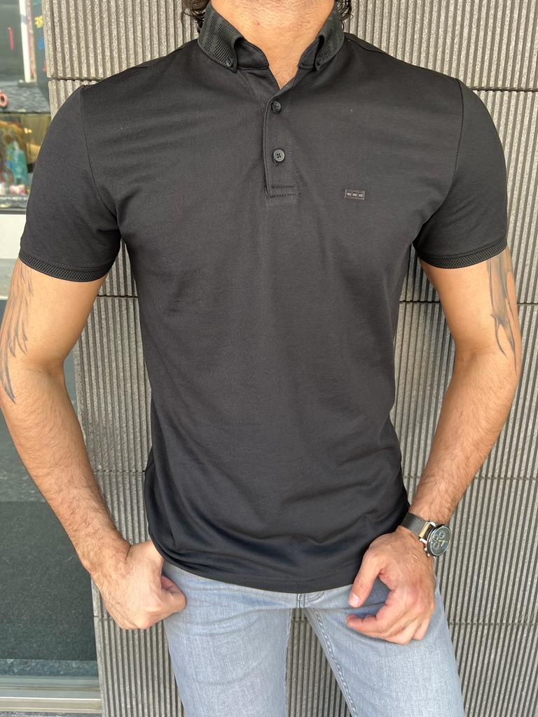 Giovanni Mannelli Slim Fit Black Polo Tees