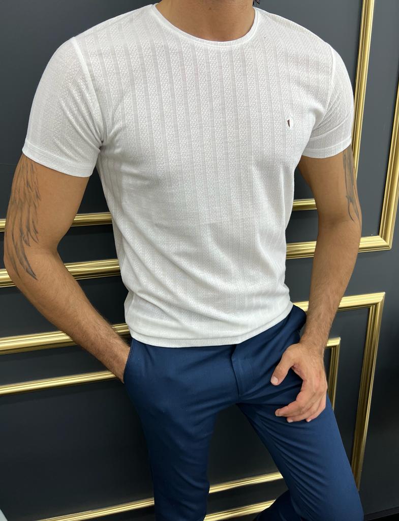 Bojoni Uluwatu Slim Fit White Crew Neck White Tees