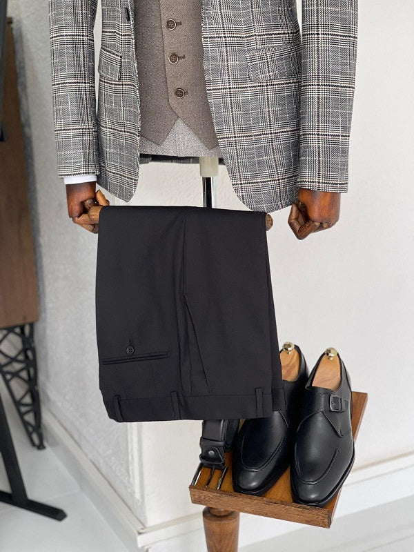 Severi Gray Slim Fit Peak Lapel Plaid Wool Suit-baagr.myshopify.com-suit-BOJONI