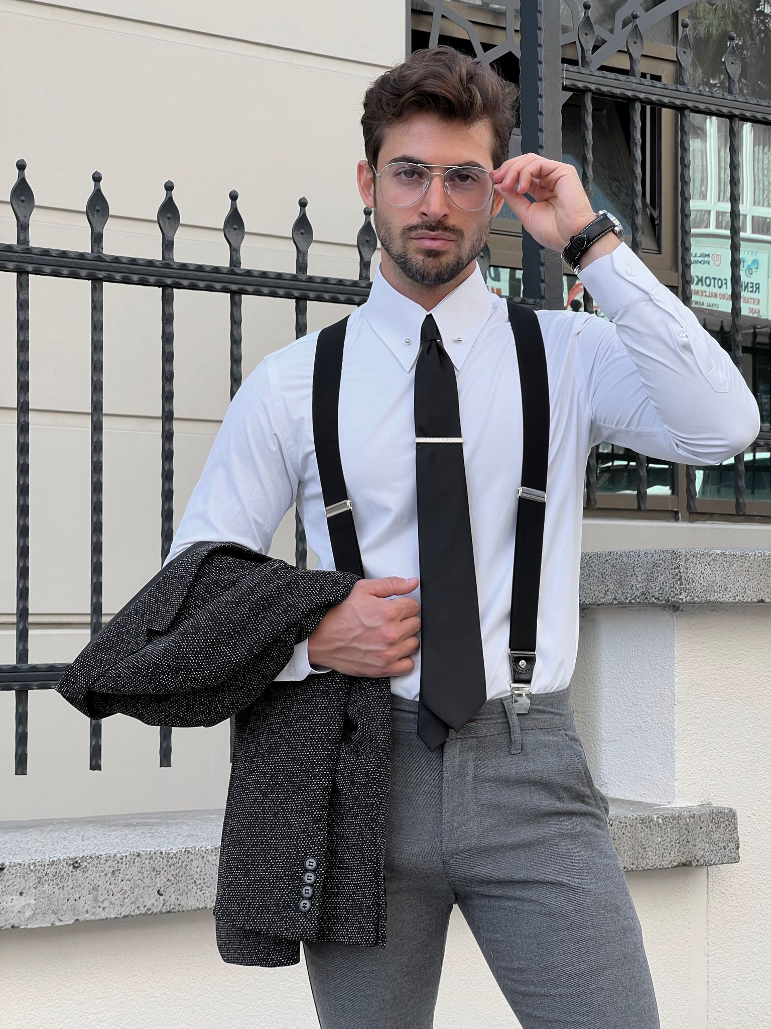 Bojoni Astoria Slim Fit Metal Buttoned Cotton White Shirt