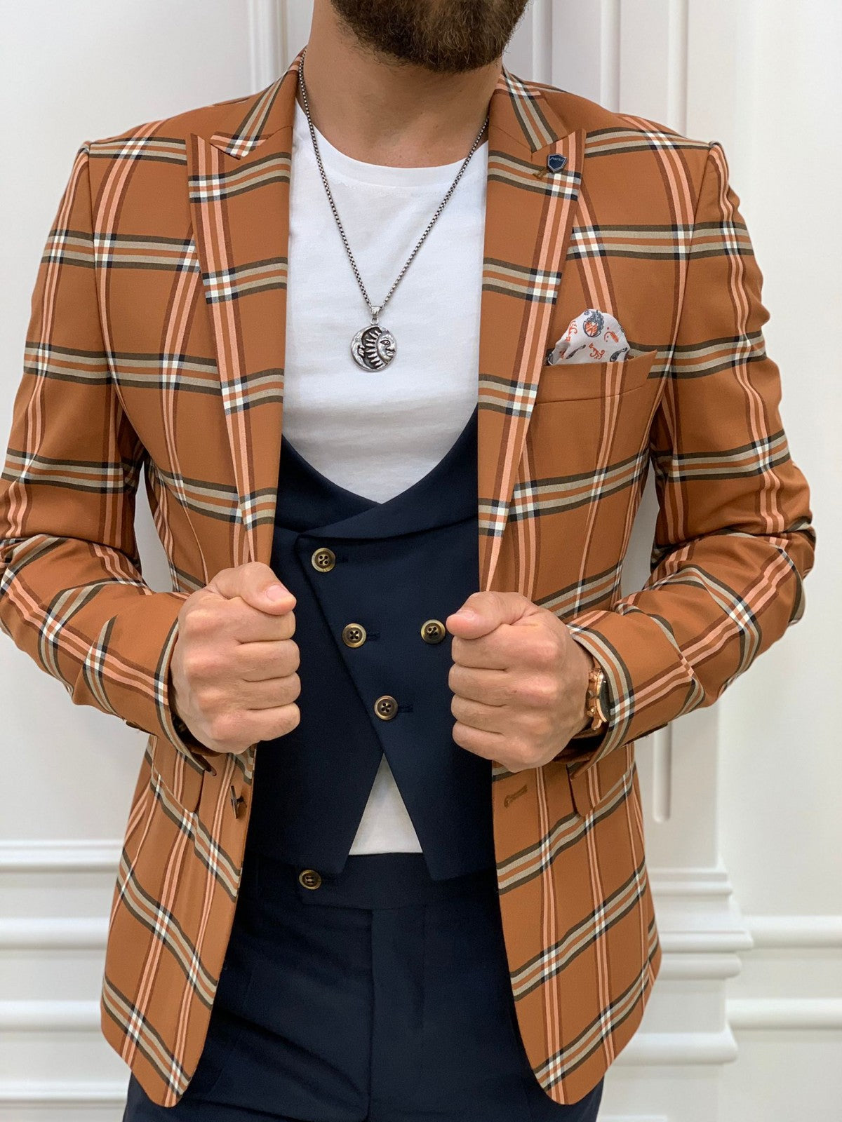 Areni Orange Plaid Slim Fit Suit-baagr.myshopify.com-1-BOJONI