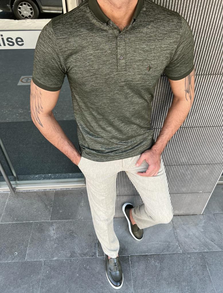 Giovanni Mannelli Slim Fit Khaki Polo Short Sleeve T-shirt