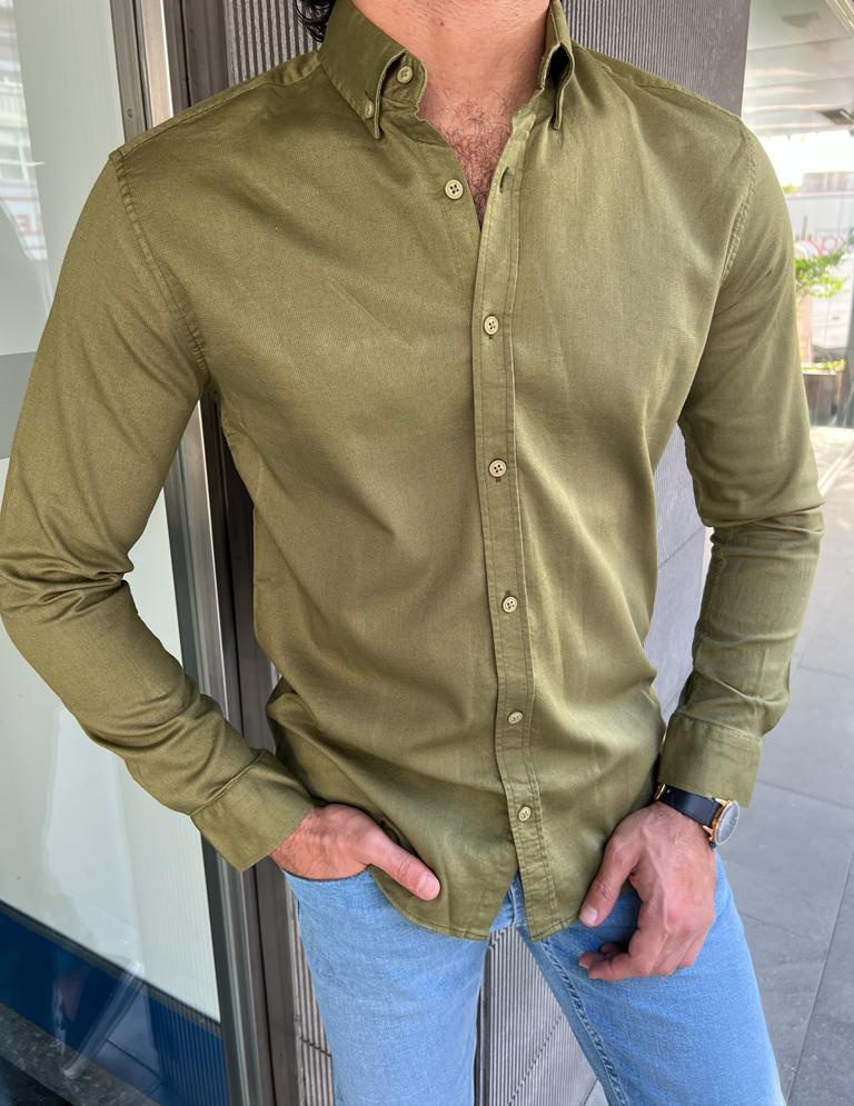 Giovanni Mannelli Slim Fit Khaki Shirt