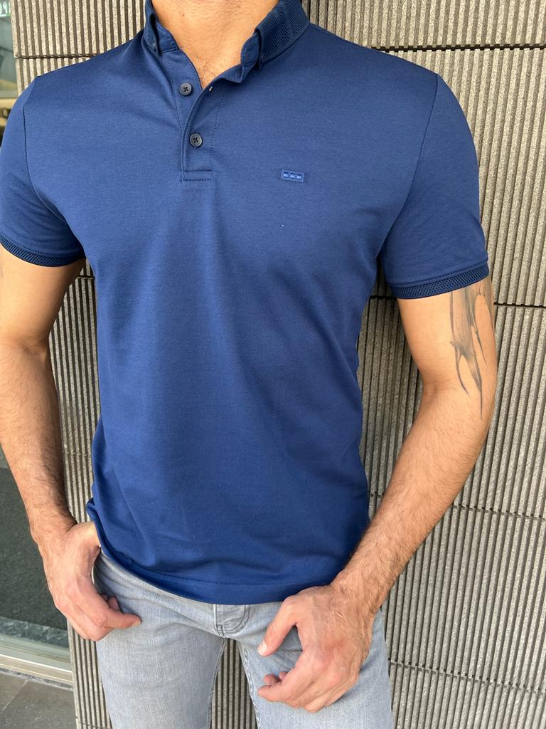 Giovanni Mannelli Slim Fit Blue Polo Tees