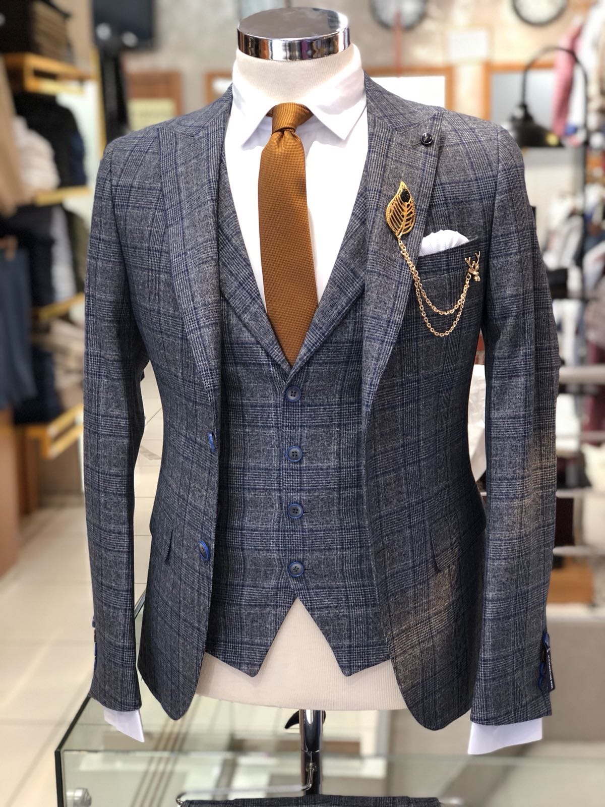 Slim-Fit Plaid Suit Vest Gray-baagr.myshopify.com-suit-BOJONI