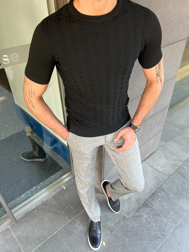 Giovanni Mannelli Slim Fit Plaid Black Knit Tees