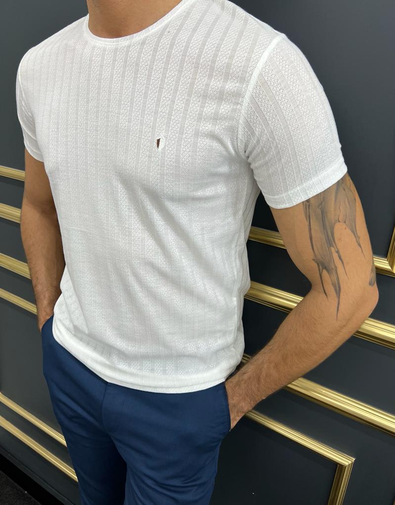 Bojoni Uluwatu Slim Fit White Crew Neck White Tees