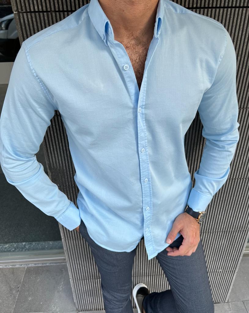 Giovanni Mannelli Slim Fit Blue Italian Fit Shirt