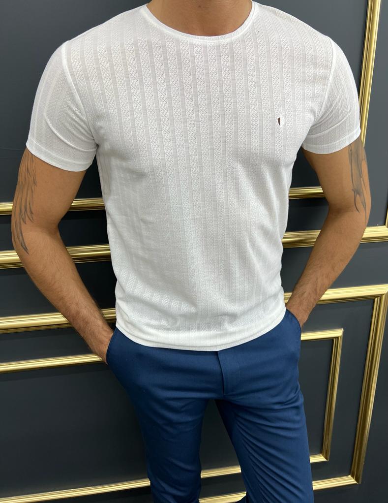 Bojoni Uluwatu Slim Fit White Crew Neck White Tees