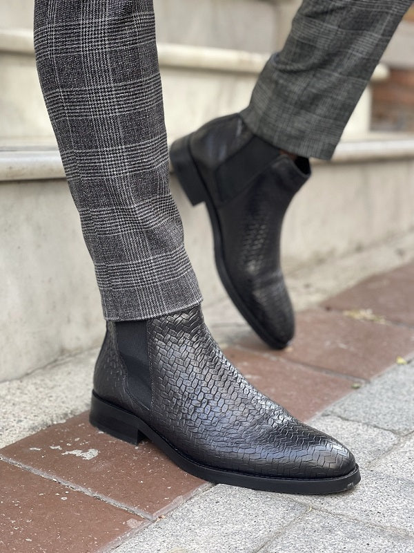 Lance Black Woven Leather Chelsea Boots-baagr.myshopify.com-shoes2-BOJONI
