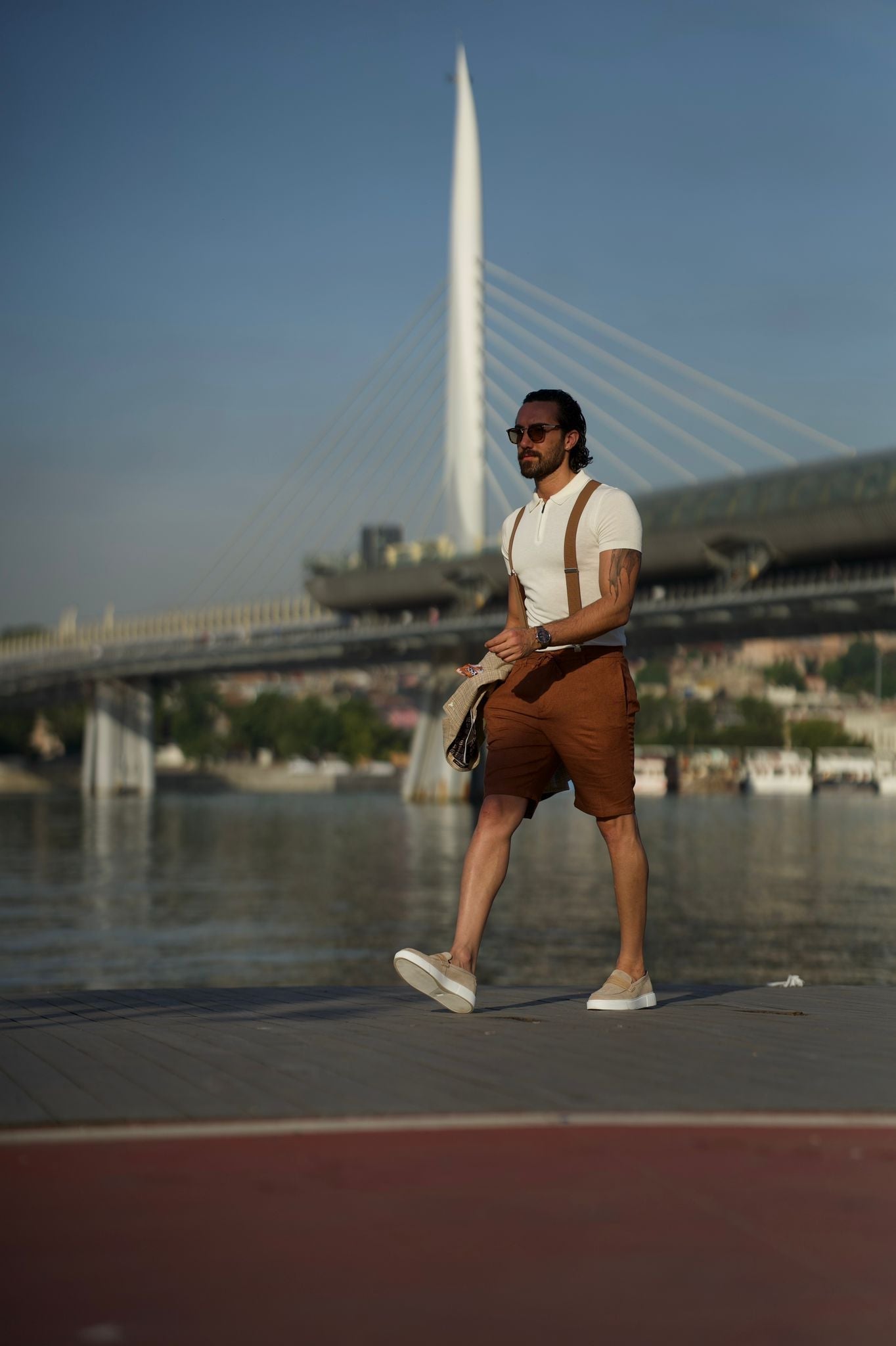 Bojoni Uluwatu Slim Fit Polo Collared Zipper White Tees