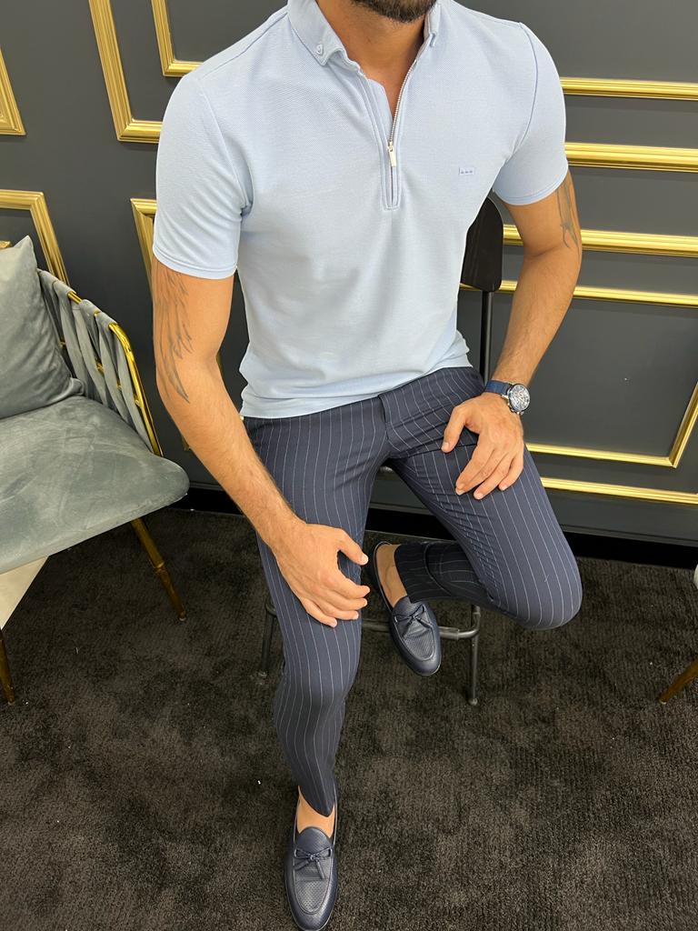 Bojoni Uluwatu Slim Fit Zippered Blue Polo Tees