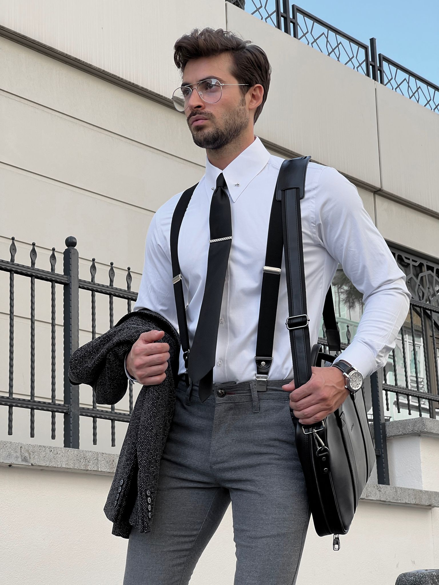 Bojoni Astoria Slim Fit Metal Buttoned Cotton White Shirt