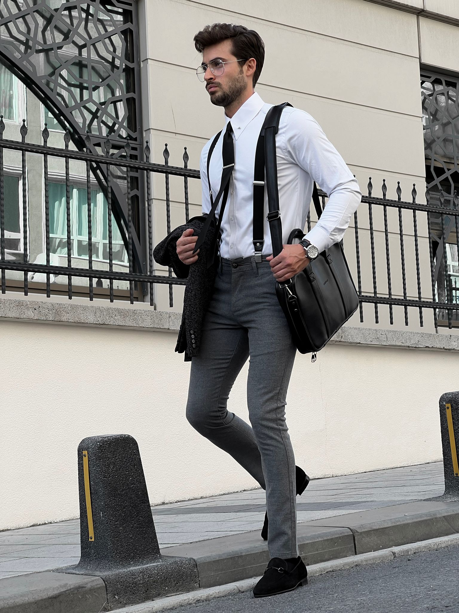 Bojoni Astoria Slim Fit Metal Buttoned Cotton White Shirt