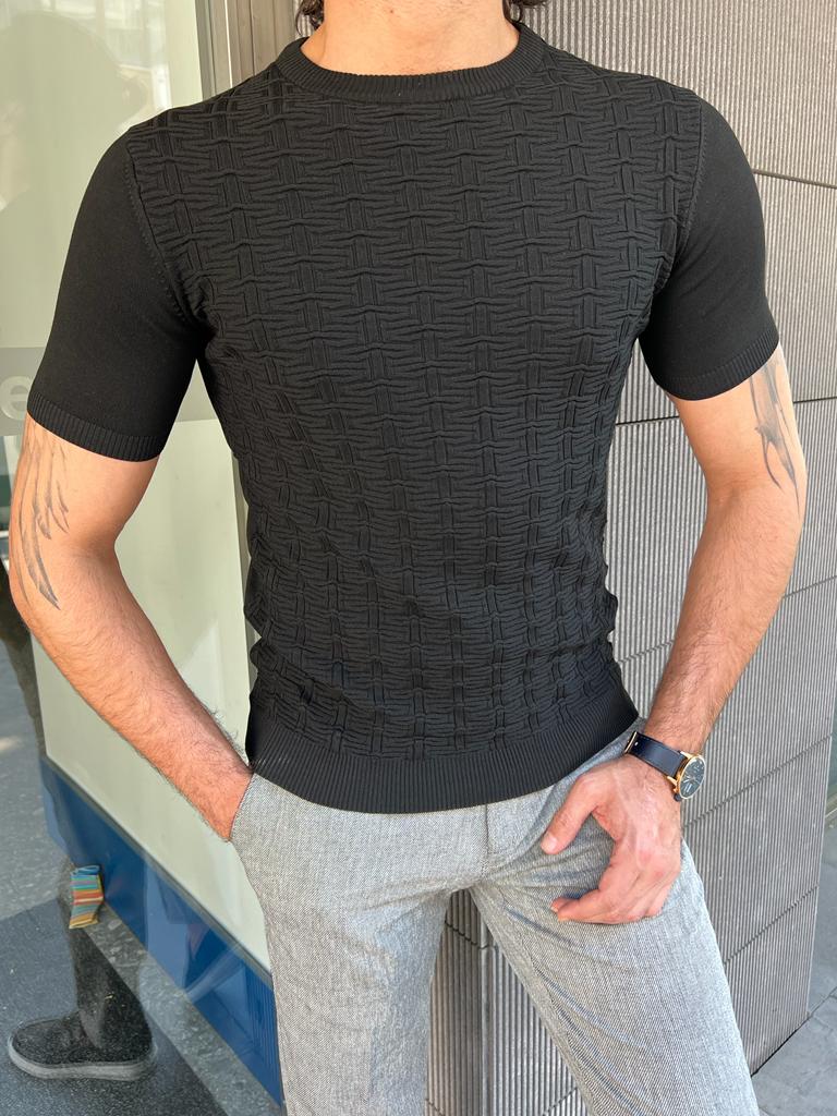 Giovanni Mannelli Slim Fit Plaid Black Knit Tees