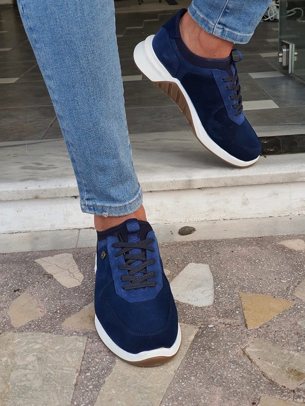 Galiardi Navy Blue Mid-Top Suede Sneakers-baagr.myshopify.com-shoes2-brabion