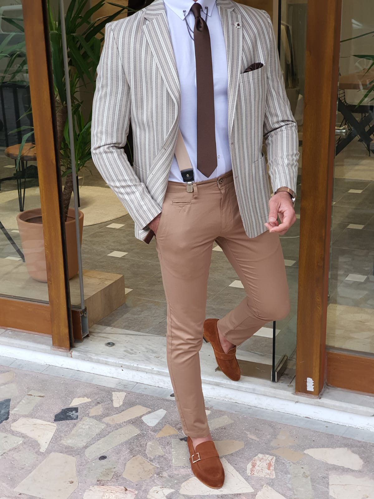Larna White Slim Fit Striped Blazer-baagr.myshopify.com-blazers-BOJONI