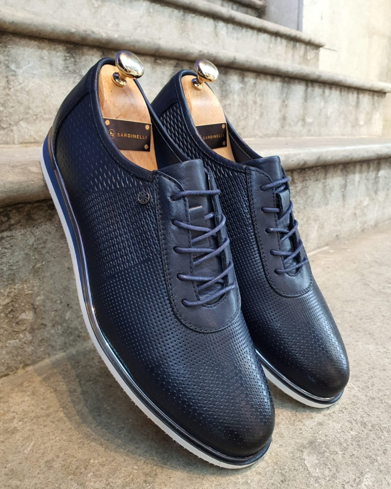 Annapolis Dark Blue Patterned Lace-Up Sneakers-baagr.myshopify.com-shoes2-BOJONI