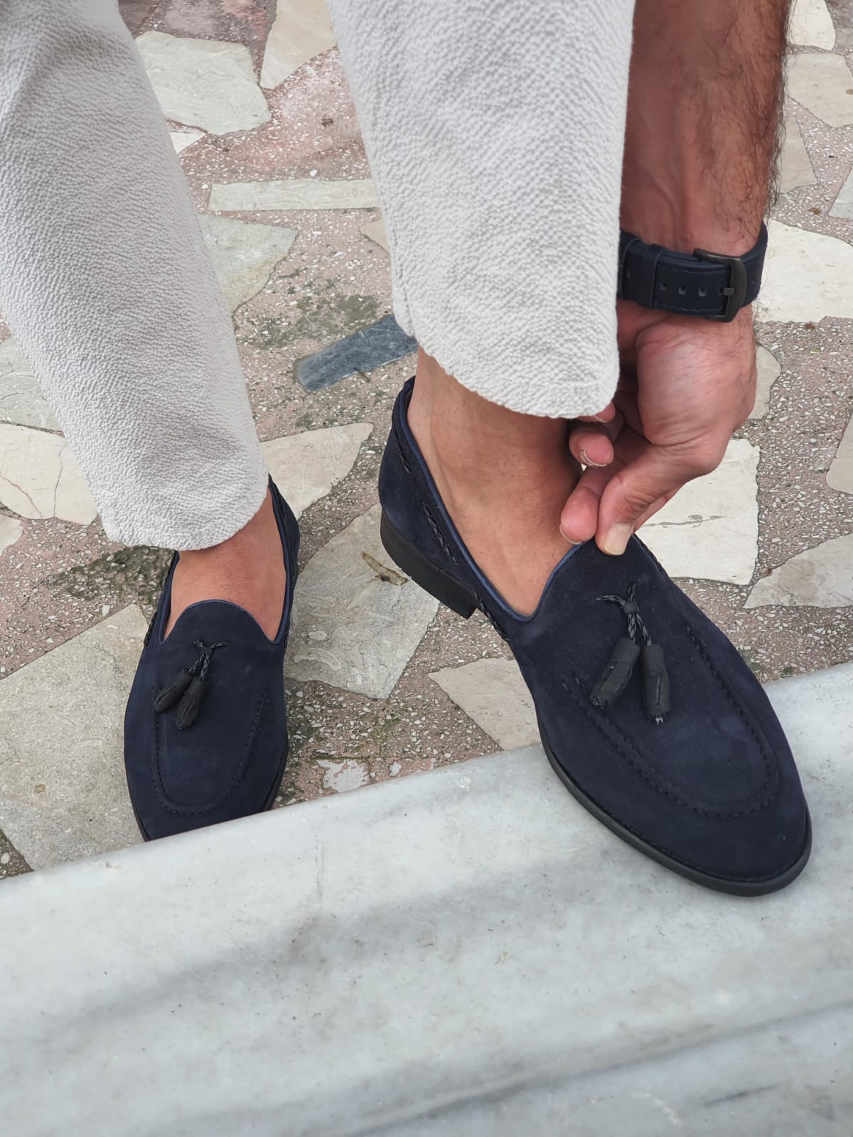 Monteri Navy Blue Suede Tassel Loafers-baagr.myshopify.com-shoes2-brabion