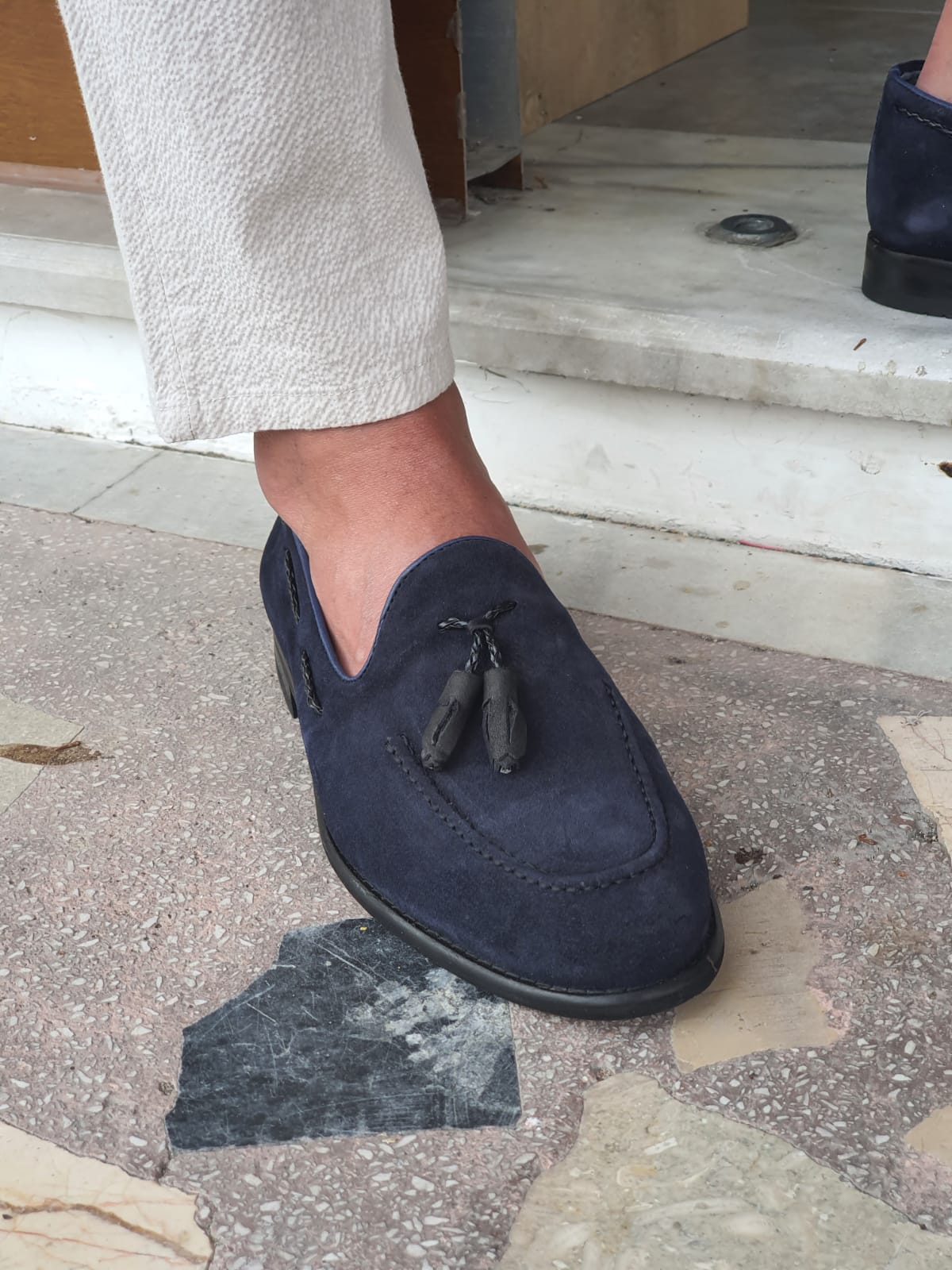 Monteri Navy Blue Suede Tassel Loafers-baagr.myshopify.com-shoes2-brabion