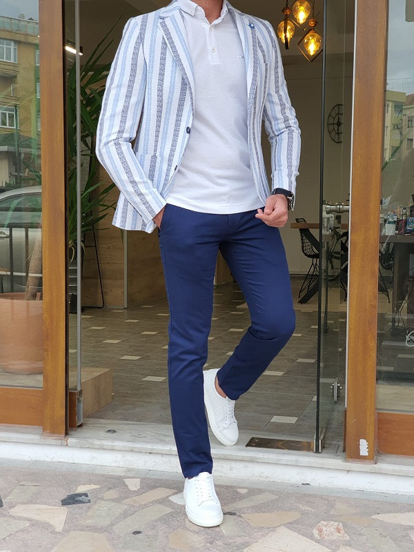 Larna Blue Slim Fit Striped Cotton Blazer-baagr.myshopify.com-blazers-BOJONI