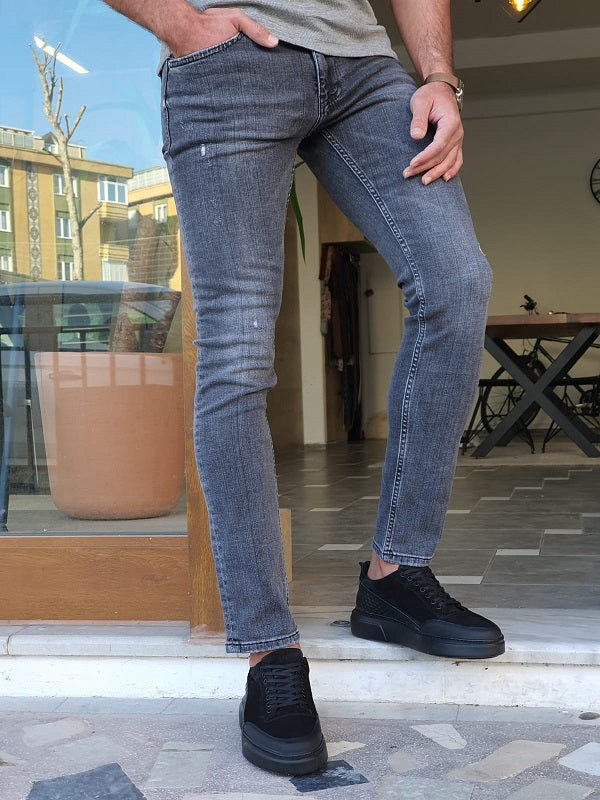 Bastoni Gray Slim Fit Ripped Jeans-baagr.myshopify.com-Pants-BOJONI