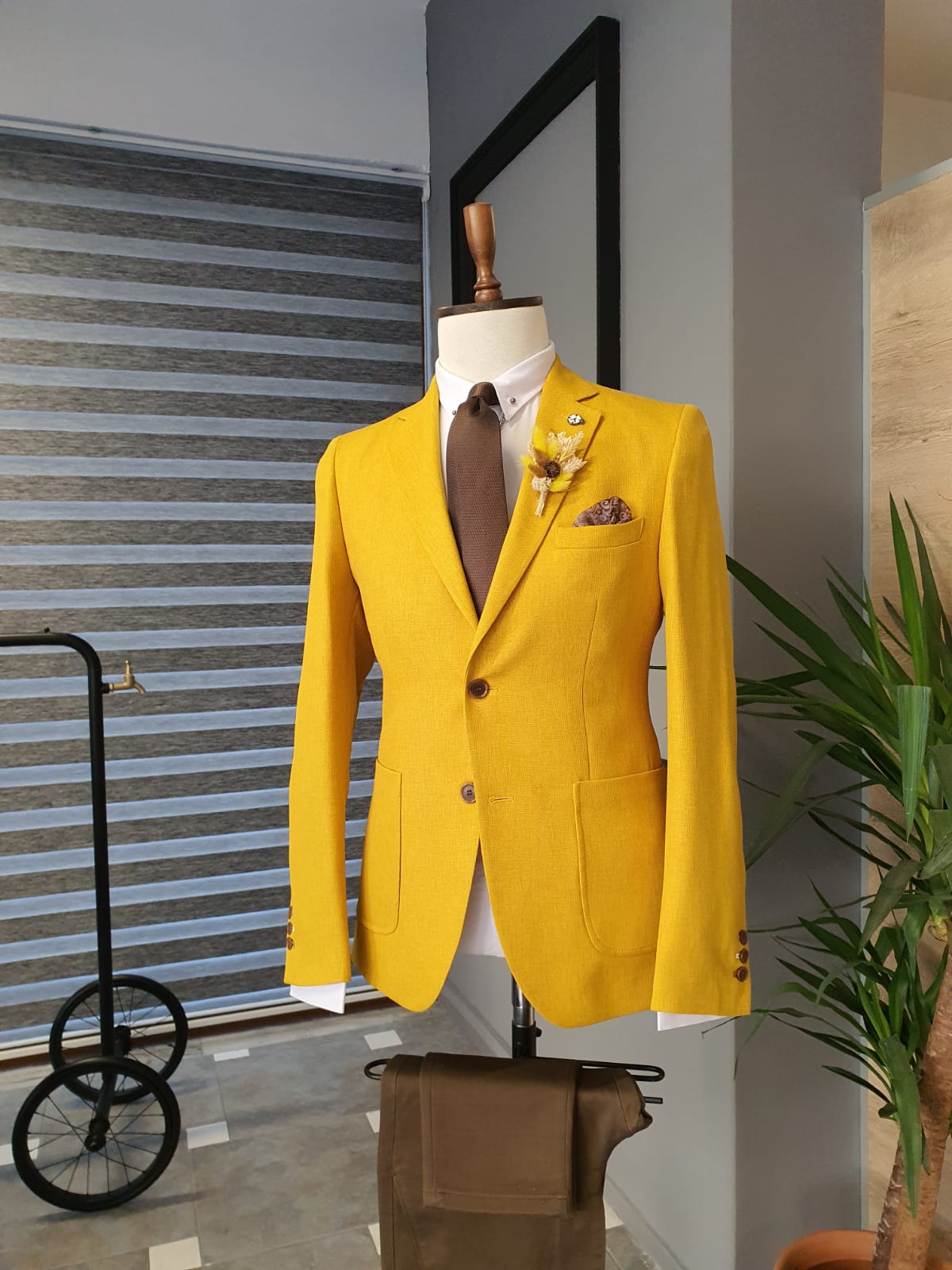 Argeli Yellow Slim Fit Cotton Suit-baagr.myshopify.com-suit-BOJONI