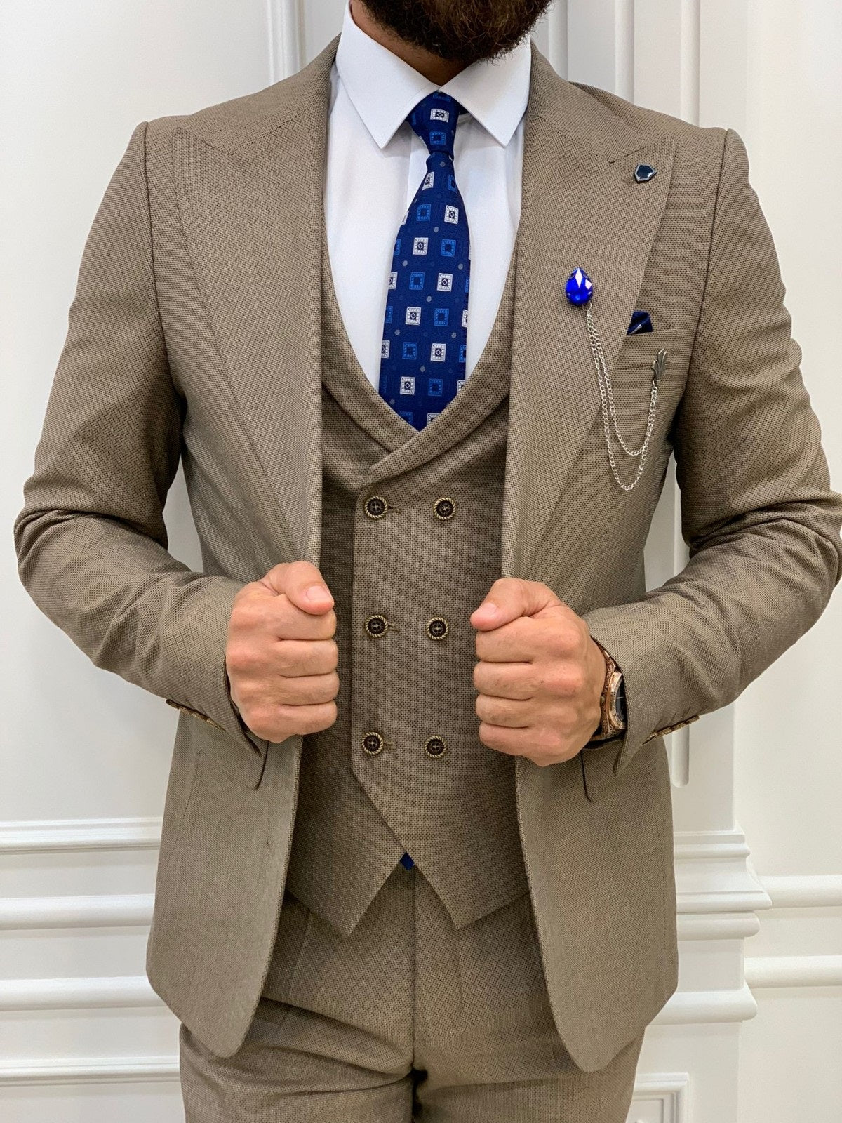 Verona Brown Slim Fit Peak Lapel Suit-baagr.myshopify.com-1-BOJONI