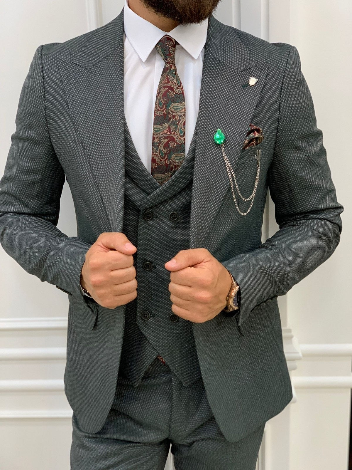 Verona Green Slim Fit Peak Lapel Suit-baagr.myshopify.com-1-BOJONI