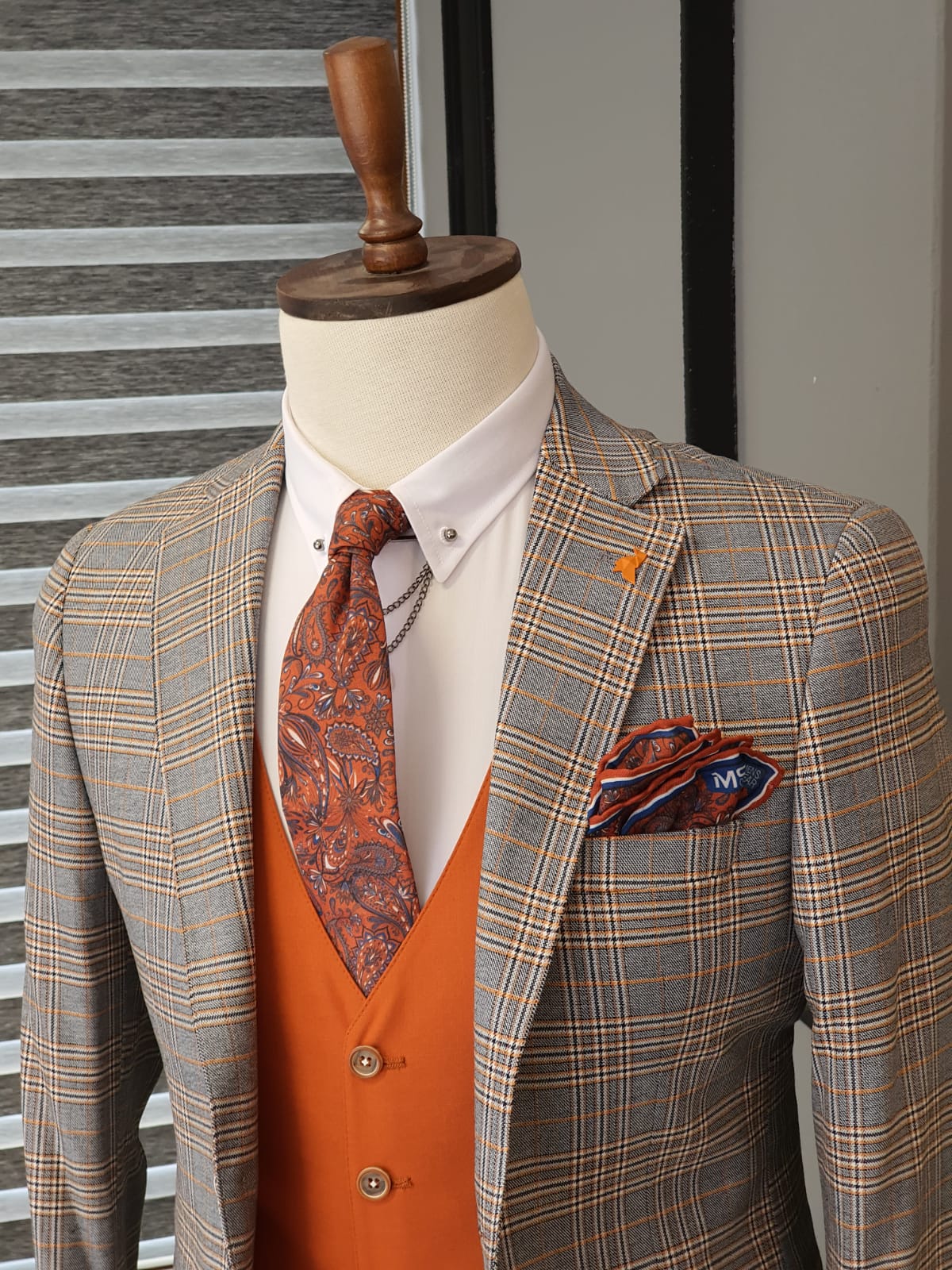 Bari Orange Slim Fit Plaid Suit-baagr.myshopify.com-suit-BOJONI