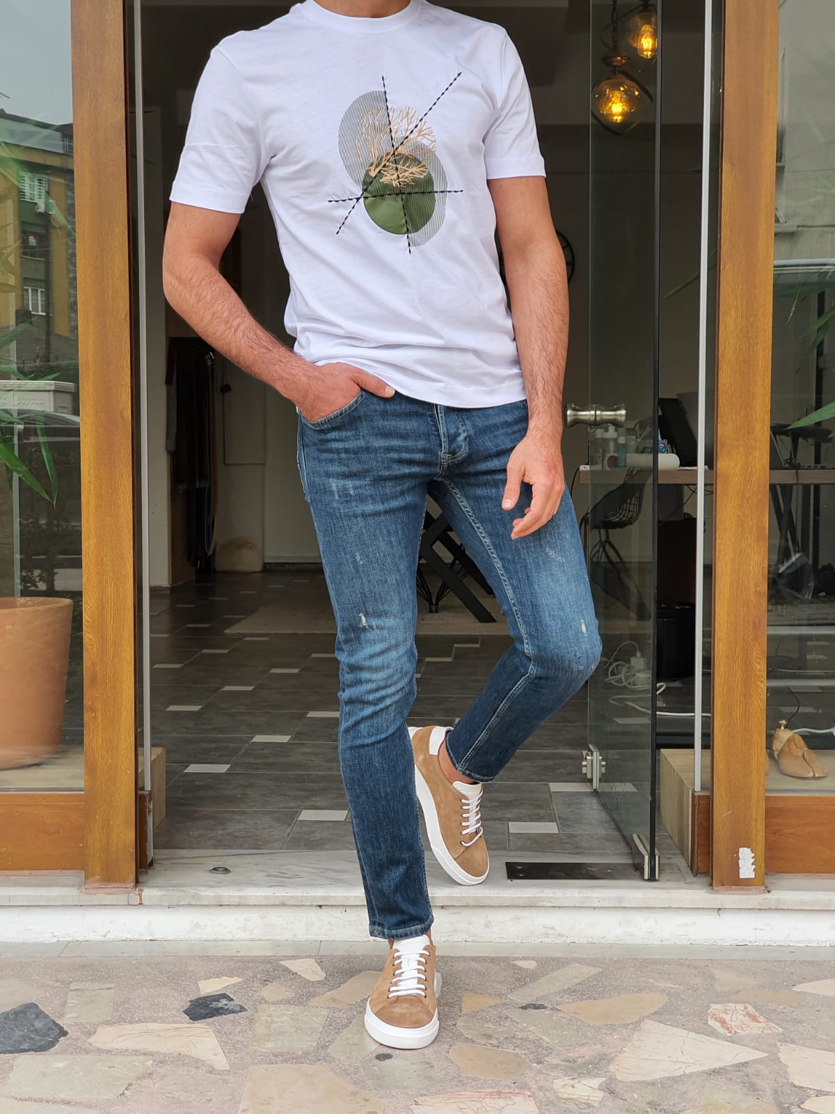 Lerna White Slim Fit Crew Neck Cotton T-Shirt-baagr.myshopify.com-T-shirt-BOJONI