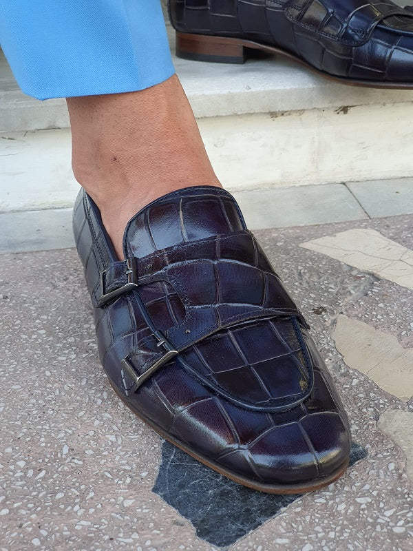 Livorno Navy Blue Double Monk Strap Loafers-baagr.myshopify.com-shoes2-brabion