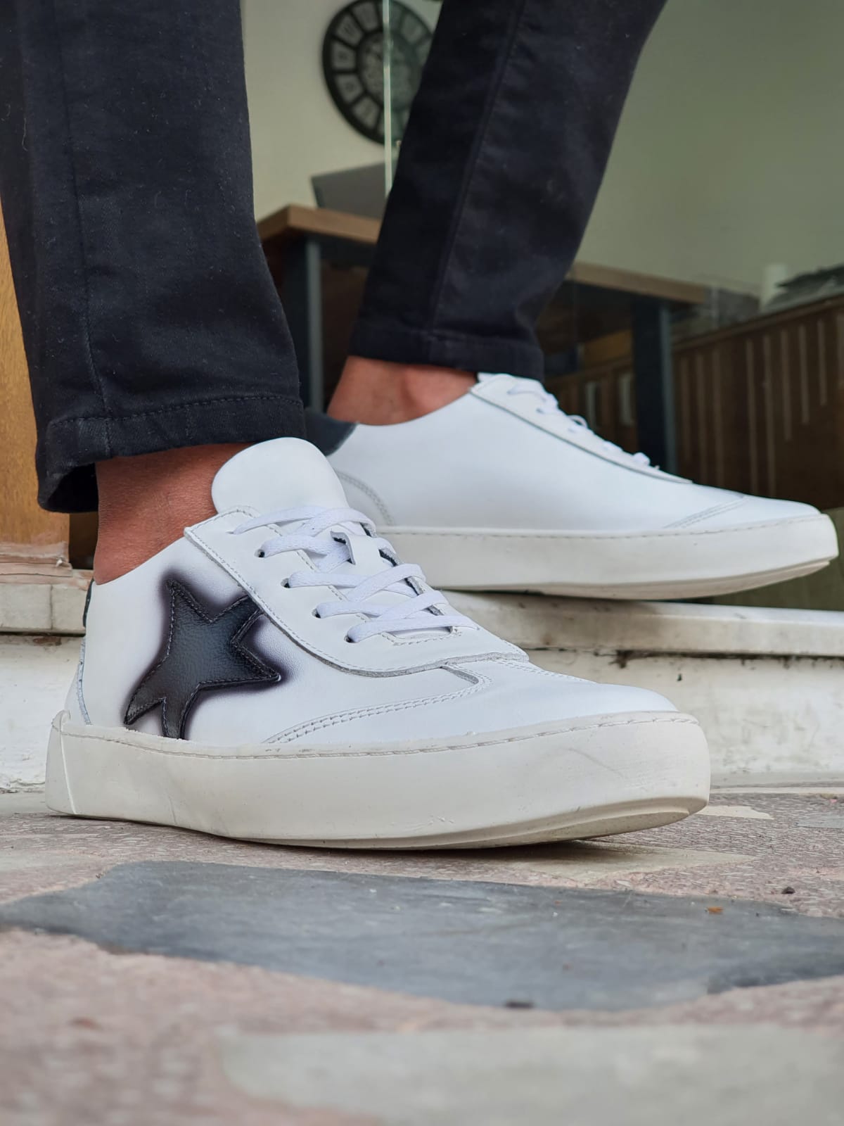 Salerno White Star Mid-Top Lace Up Sneakers-baagr.myshopify.com-shoes2-brabion