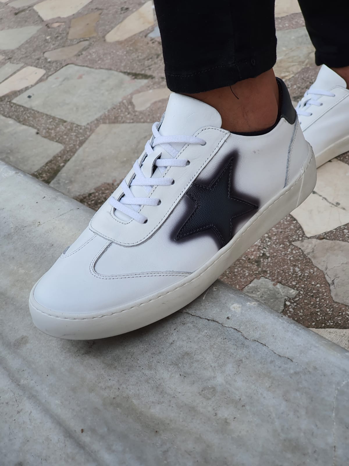 Salerno White Star Mid-Top Lace Up Sneakers-baagr.myshopify.com-shoes2-brabion