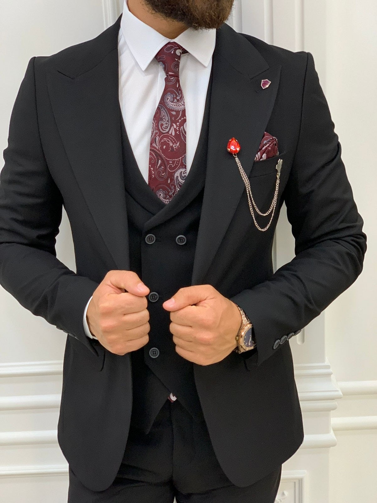 Verona Black Slim Fit Peak Lapel Suit-baagr.myshopify.com-1-BOJONI