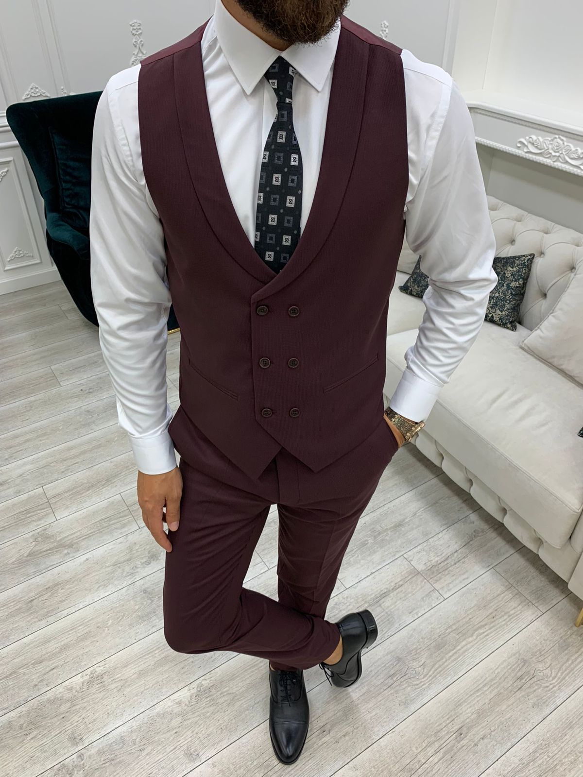 Verona Burgundy Slim Fit Peak Lapel Suit-baagr.myshopify.com-1-BOJONI
