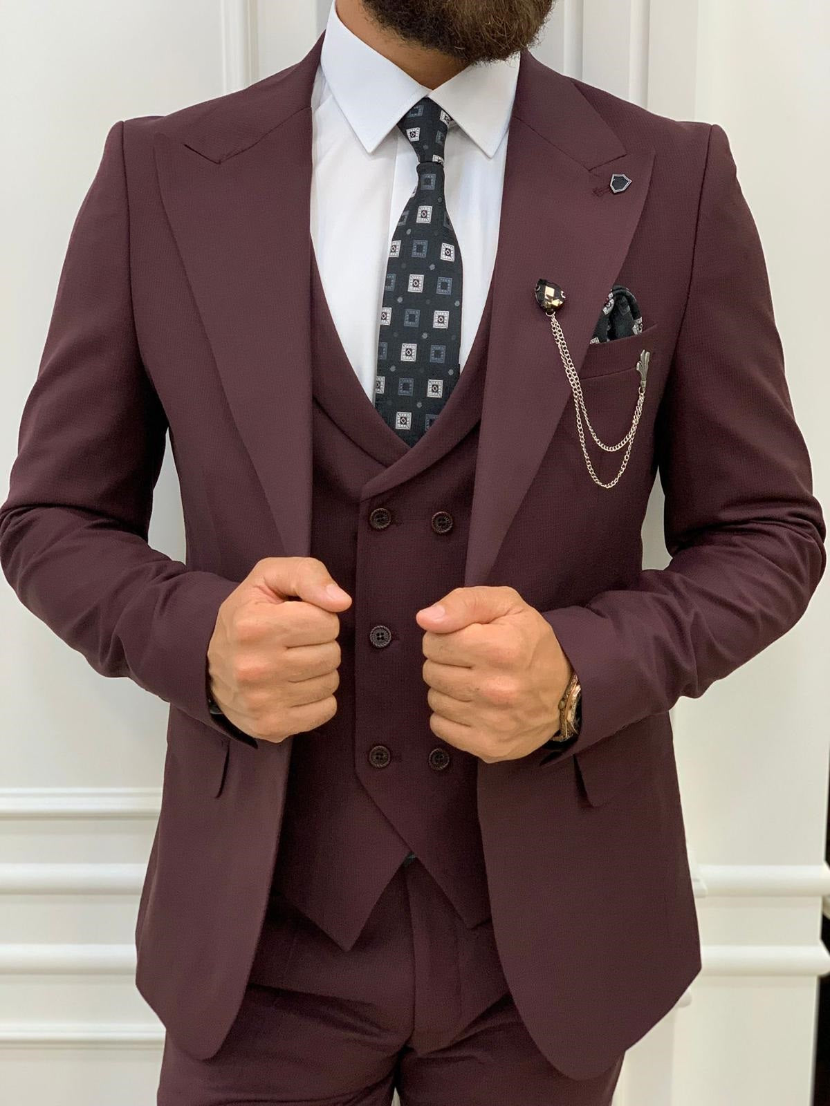 Verona Burgundy Slim Fit Peak Lapel Suit-baagr.myshopify.com-1-BOJONI