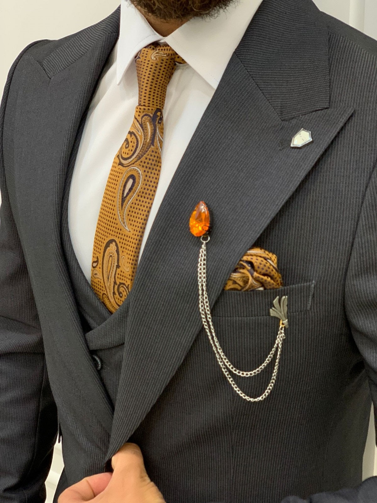 Verona Dark Gray Slim Fit Peak Lapel Suit-baagr.myshopify.com-1-BOJONI