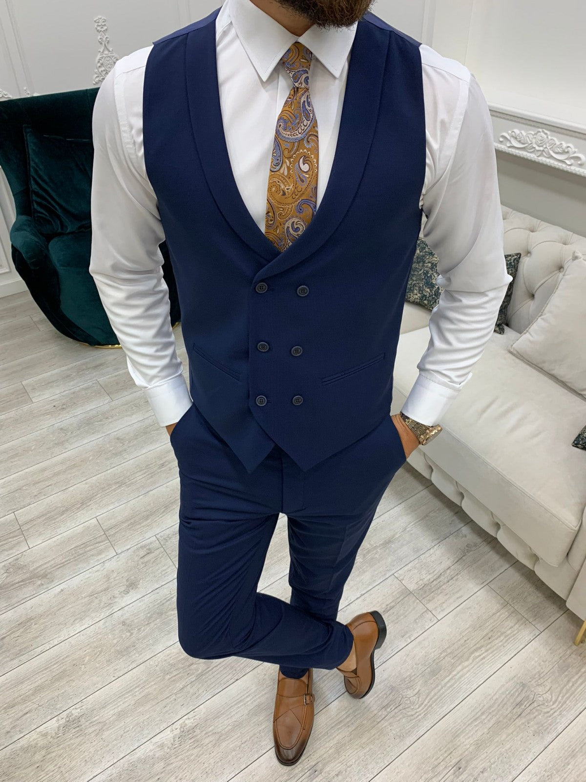 Verona Navy Blue Slim Fit Peak Lapel Suit-baagr.myshopify.com-1-BOJONI