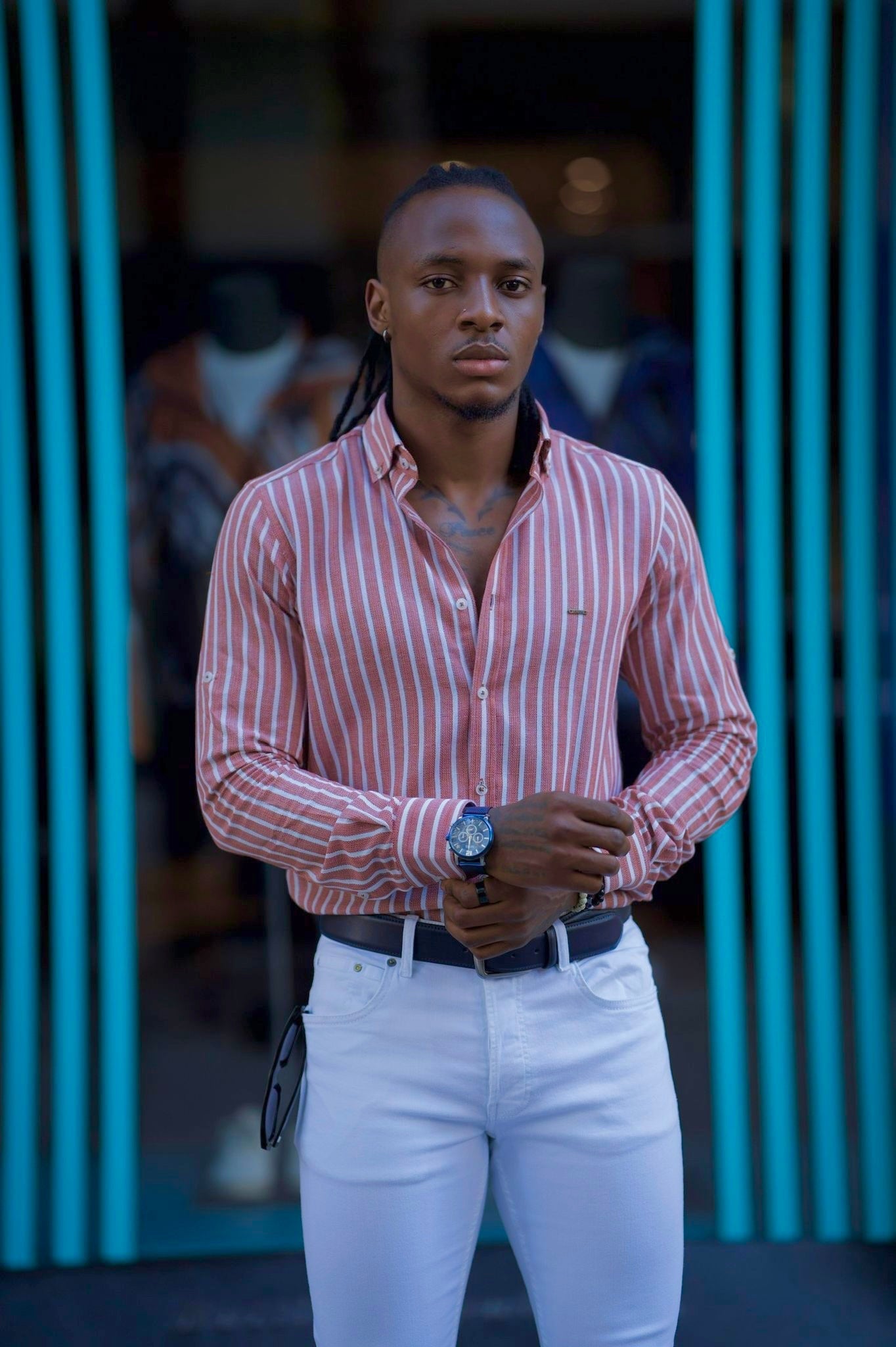 Bojoni Amato Slim Fit Striped Camel Shirt