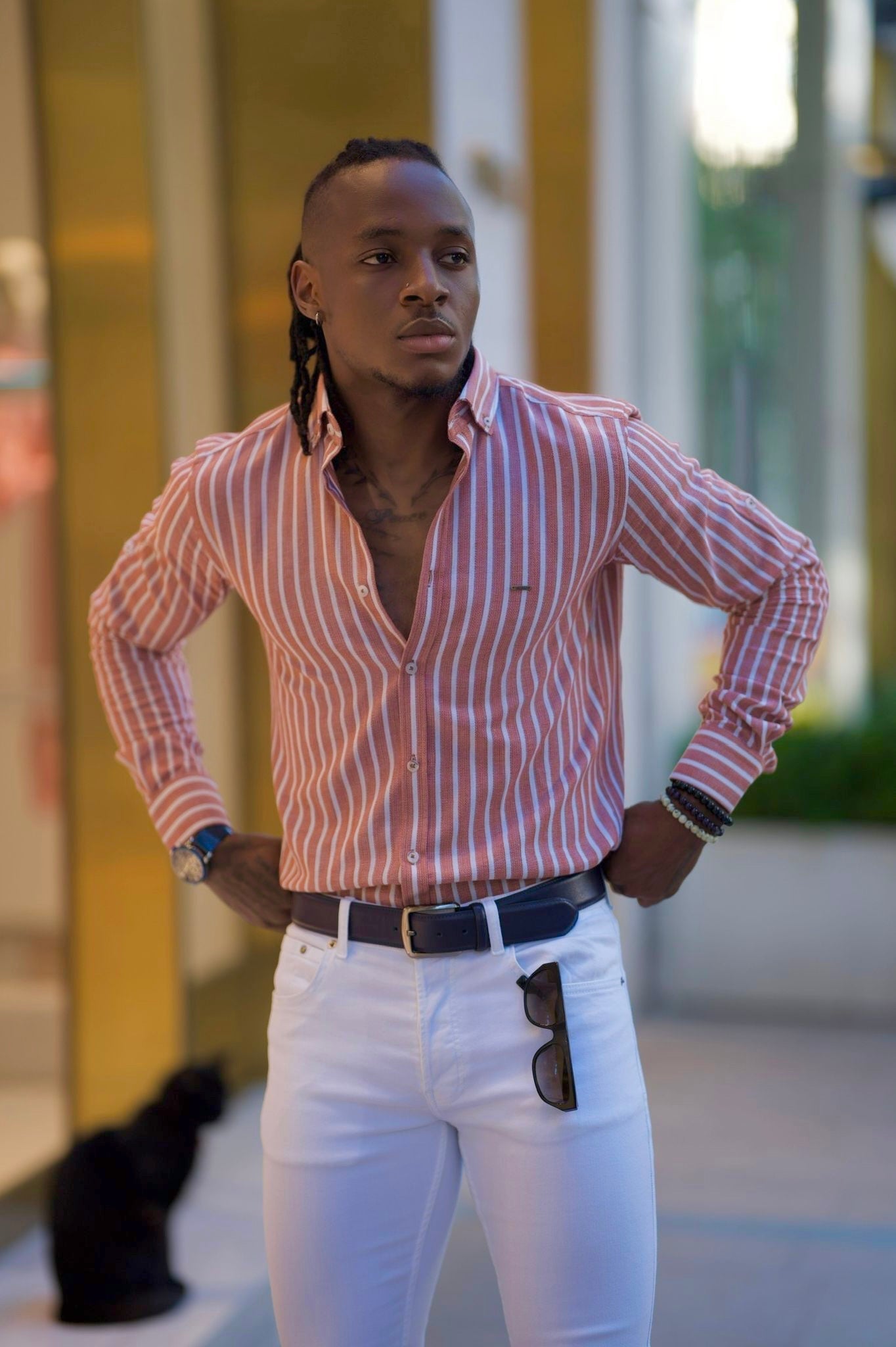 Bojoni Amato Slim Fit Striped Camel Shirt